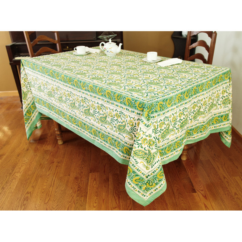 Floral 100% Cotton Tablecloth, 108" x 72", Green