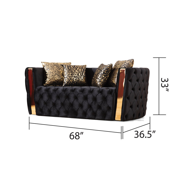 Doruk 3 - Piece Velvet Living Room Set, Black Velvet