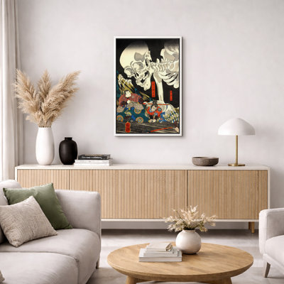 «Samurai and Giant Skeleton Ukiyo-e», œuvres d'art de la mythologie japonaise, impression sur toile encadrée