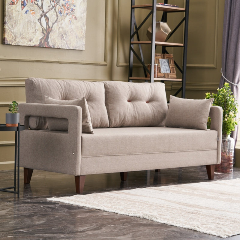 Canapé convertible Yonah, 100 % polyester crème