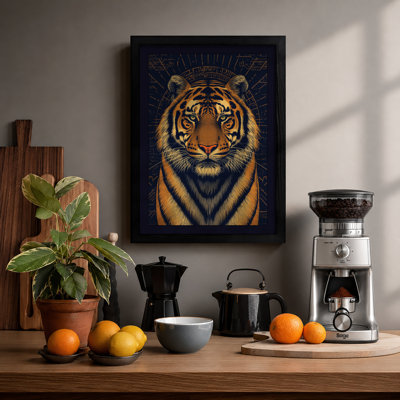 Tiger and Mandala Japandi - Framed Print