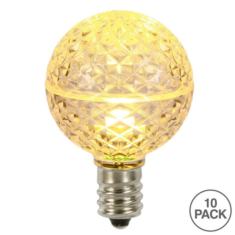 Vickerman G50 LED Warm White Faceted Replacement Bulb, E17/C9 Nickel Base .45 Watts, Dimmable, 10 Bulbs Per Pack