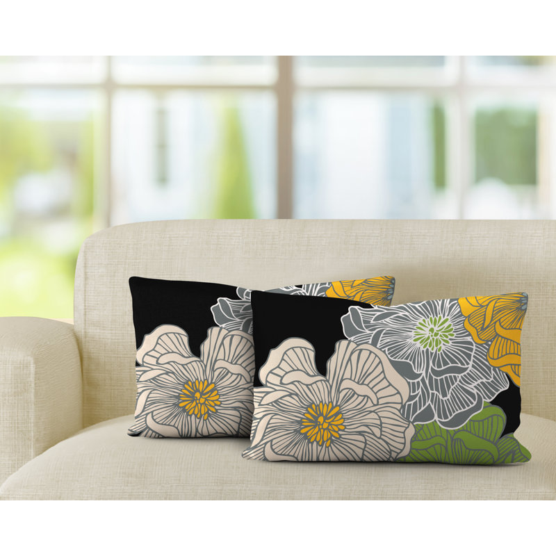 Polyester/Polyester Blend Lumbar Rectangular Indoor/Outdoor Pillow Cover & Insert, Gray