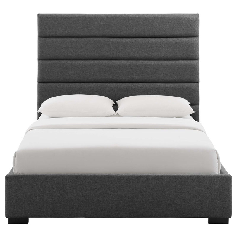 Très grand lit plateforme tapissier Genevieve, Gris