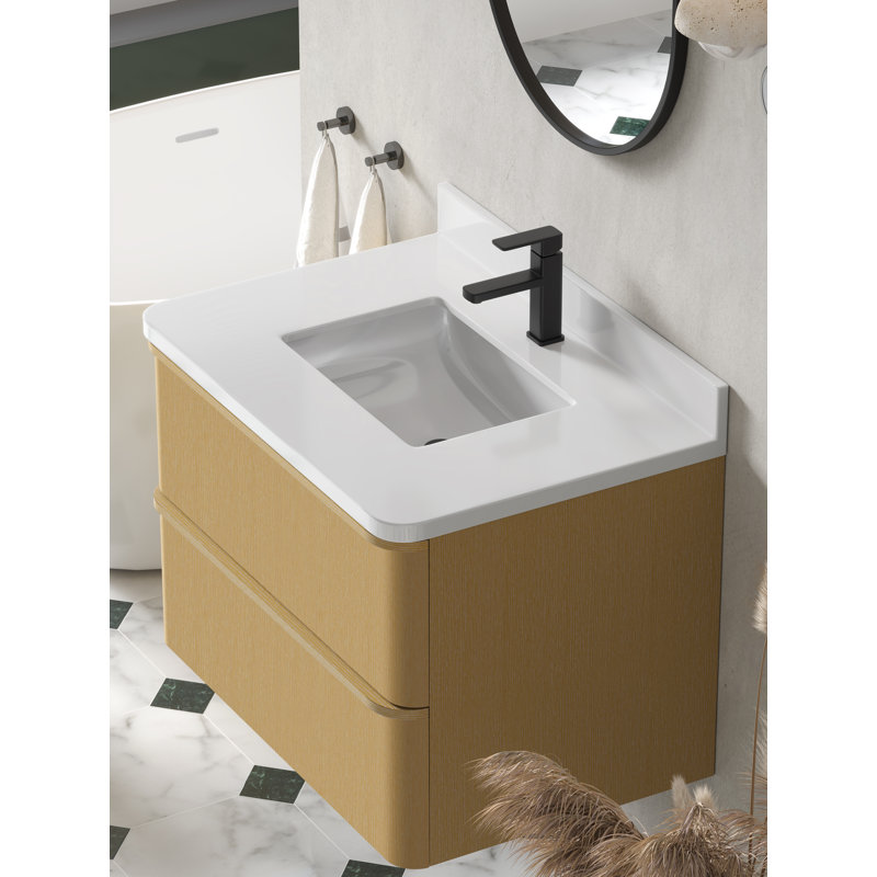Ensemble de meuble-lavabo mural 30 po avec plateau en pierre blanche Maxbano, 30"