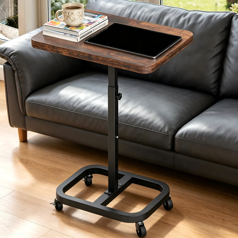 Table mobile à roulettes avec plateau réglable, base à quatre pieds renforcée en aluminium, canapé pour la salle à manger et le bureau