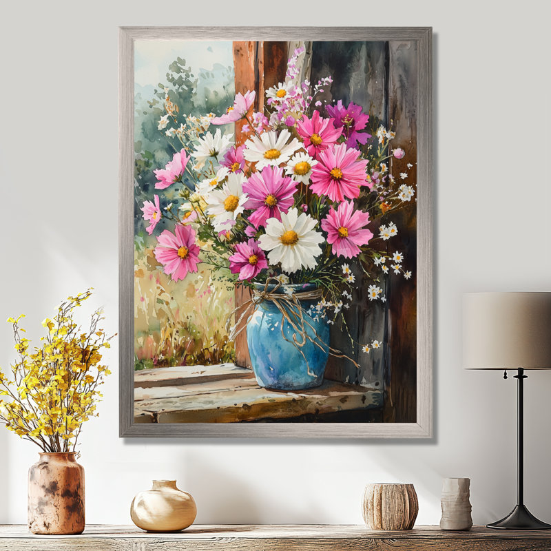 Samuel - salon d'art mural floral, Argent argent, H 32 po x l 24 po, Reproduction encadrée d'une seule photo