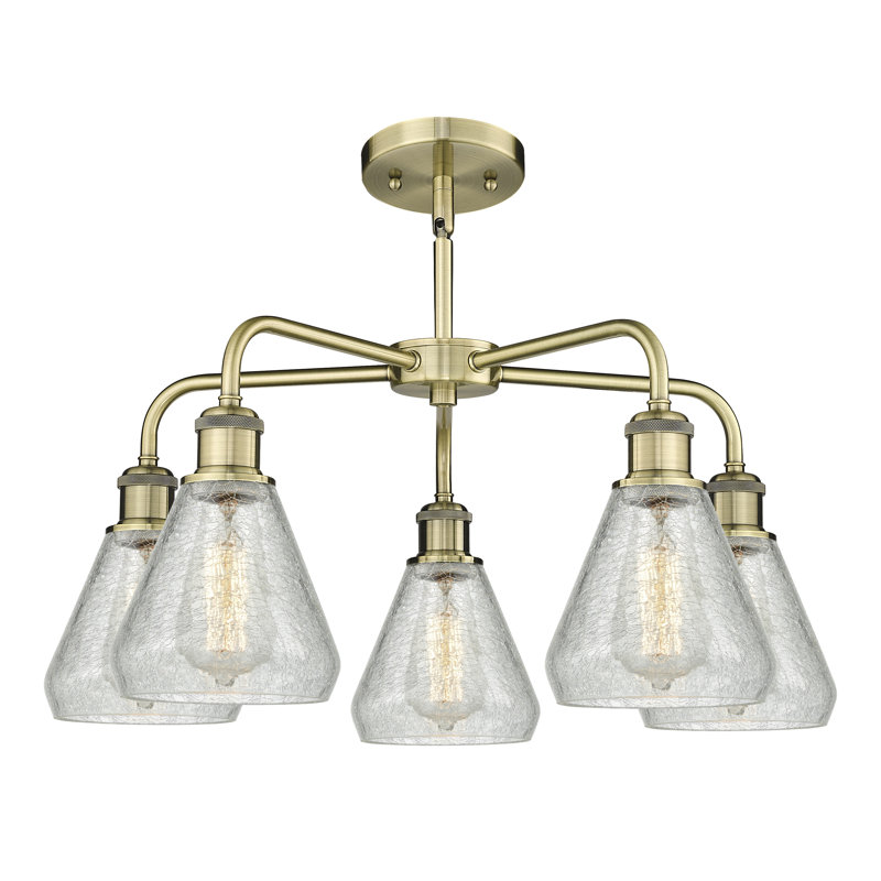 Lustre conique à 5 lumières Kotter, Laiton antique