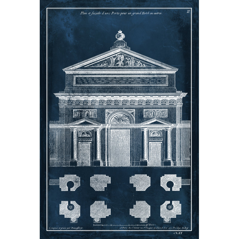 Plan de façade du palais I, H 12 po x l 8 po x P 1,25 po