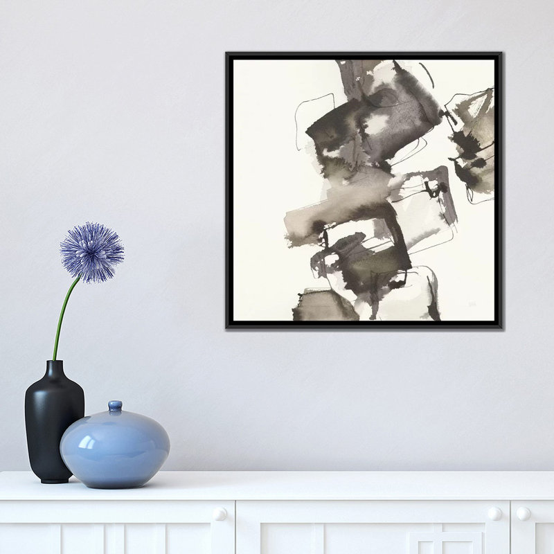 «Stacked in Greige», reproduction sur toile, H 18 po x l 18 po x P 1,5 po, Toile avec cadre noir, Pas de tapis