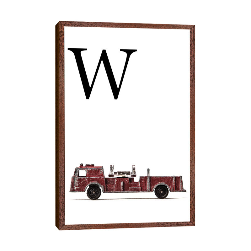 W Fire Engine Letter 1 Piece Wall Art on Canvas, 101.6 cm H x 66.04 cm W, Classic Brown Wood Framed