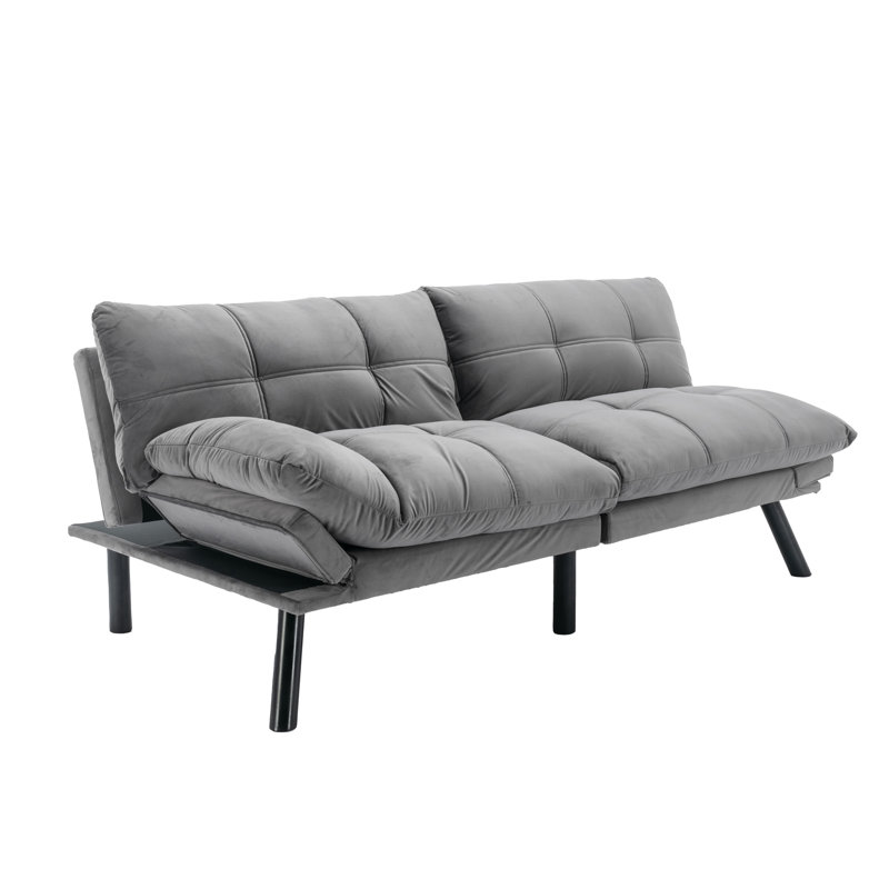 70.9" Upholstered Convertible Reclining Futon Sofa Bed with Adjustable Armrests, Gray Velvet