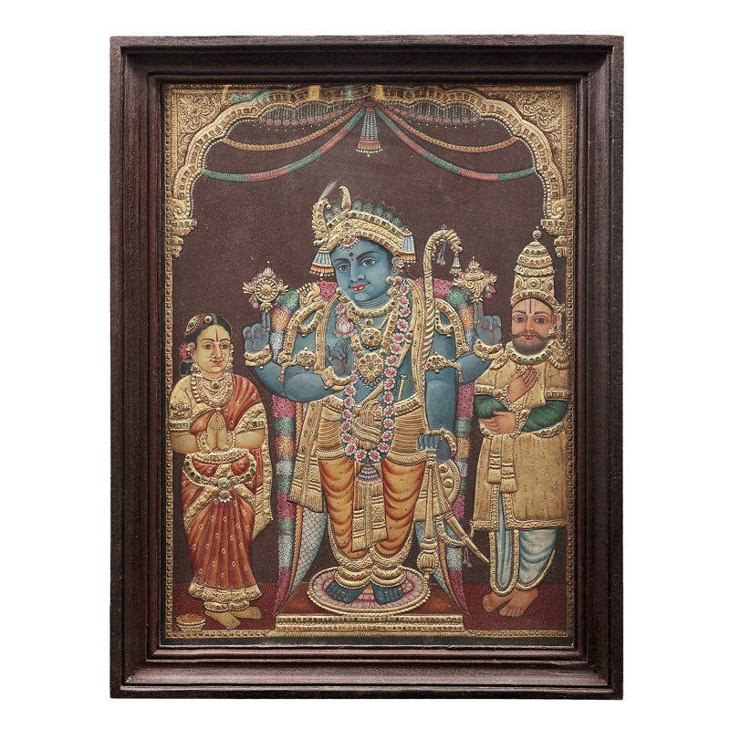 Lord Rama Tanjore, peinture | Couleurs traditionnelles avec or 24 carats | Structure en bois de teck | Fait à la main
