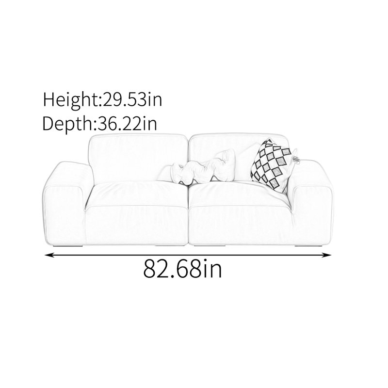 Canapé simple de style crème, H 29,53 po x l 82,68 po x P 36,22 po