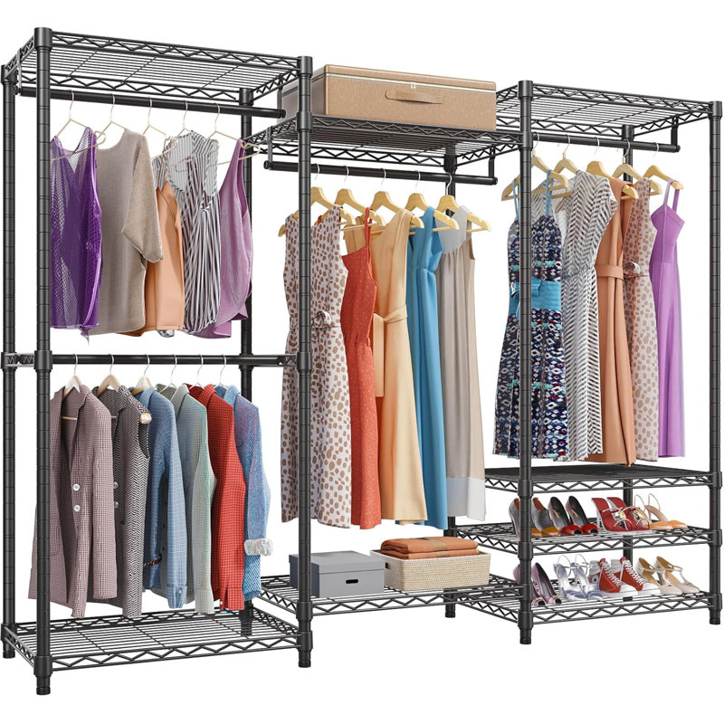 Portable Closet Wardrobe Heavy Duty Clothes Rack, Freestanding Clothing Rack With 4 Hang Rods & 8 Shelves, Adjustable Closet Rack