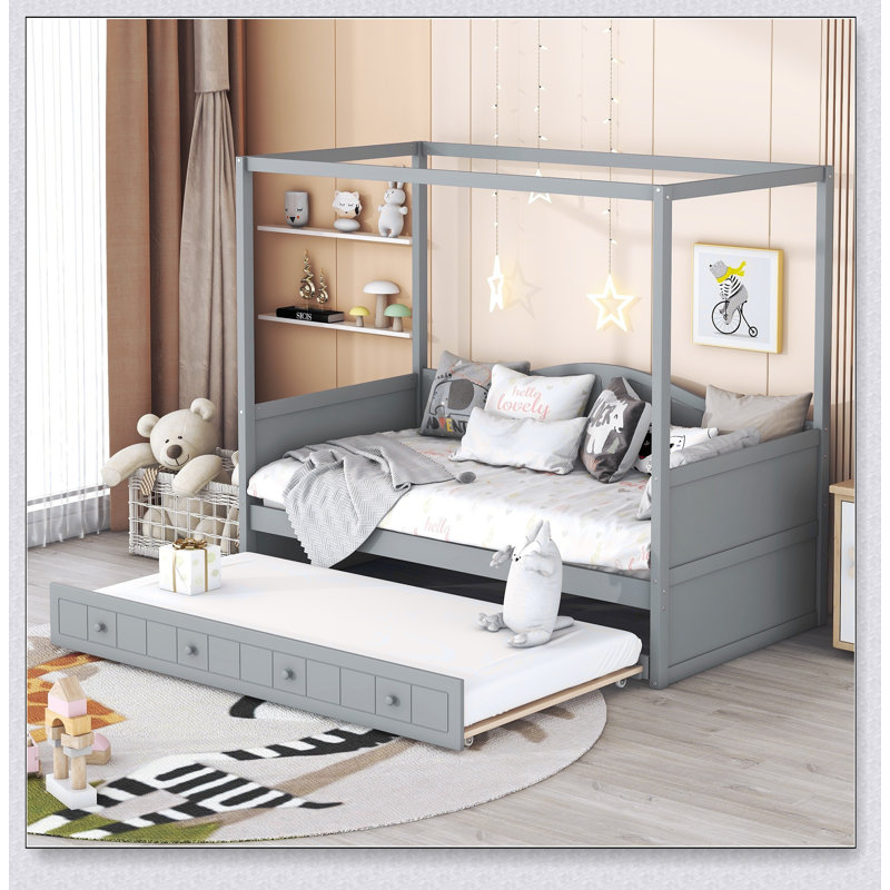Canopy Day Bed With Trundle, Gris