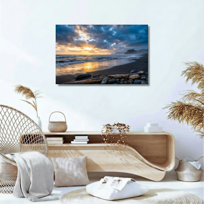 Ensemble de 1 tableau sur toile représentant un coucher de soleil sur la plage