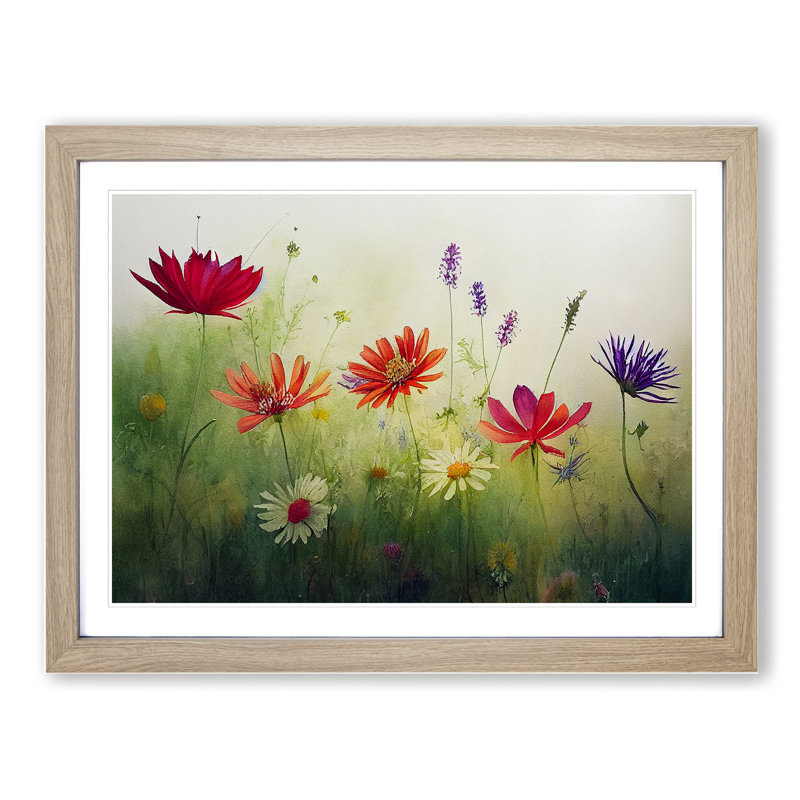 Expressive Wildflowers Floral - Single Picture Frame Print, Oak, 46cm H x 64cm W x 2cm D