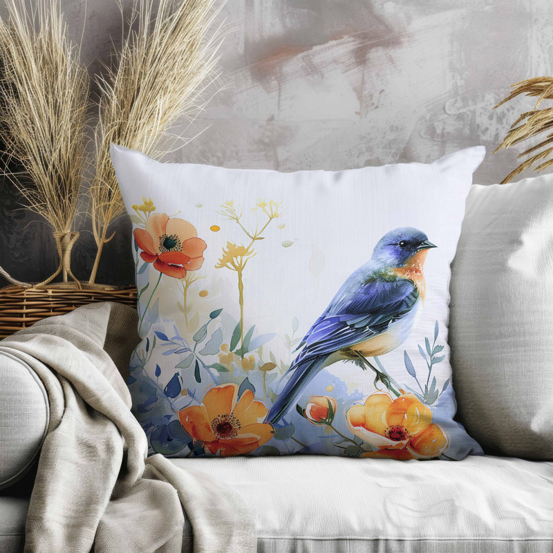 Oreiller en suède Tranquil Thicket, Carré 20 po, Bleu / Orange