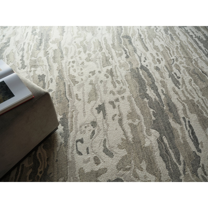Cortero Handmade Abstract Area Rug, Gray/Ivory, Rectangle 10' x 14'