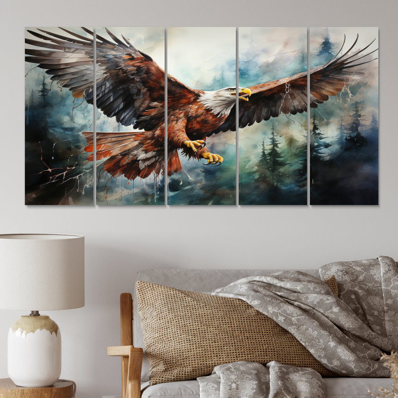Native Art Spirit Of Eagle - Native American Wall Art Print - 5 Equal Panels