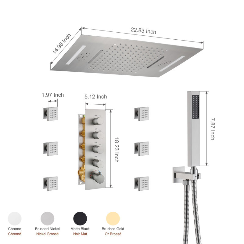 Système de douche complet AquaRhapsody Luxury avec musique Bluetooth et DEL, Nickel brossé