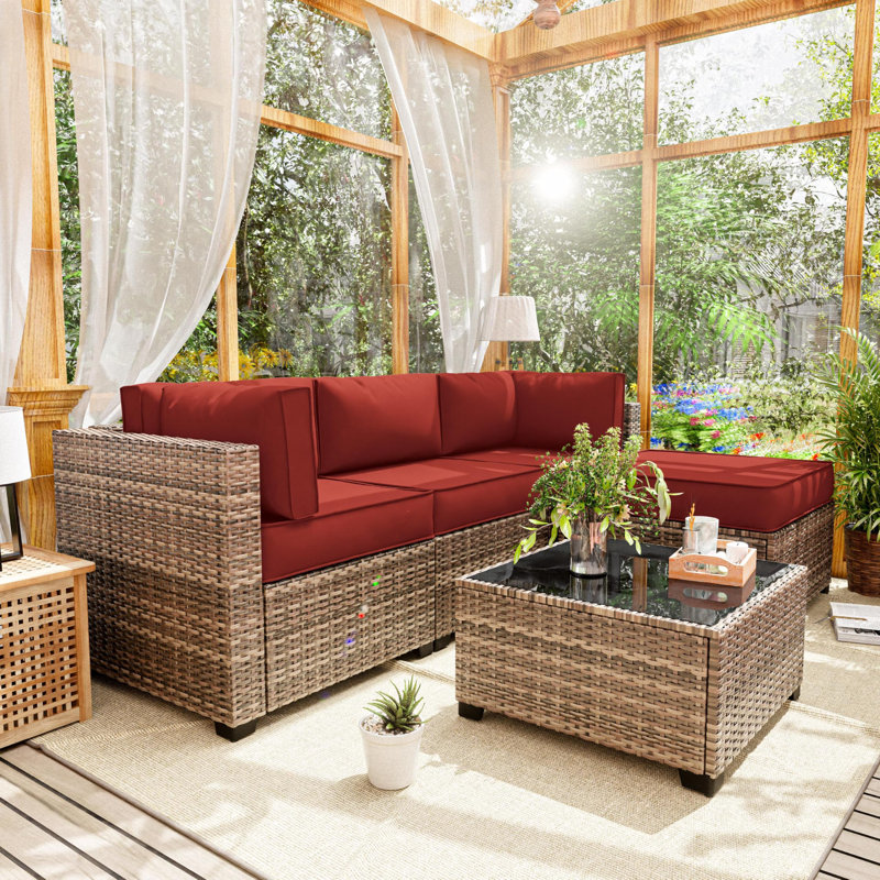 9-Piece Outdoor Replacement Cushion Set Seat/Back Cushion (Set Of 3 Seats , 5 Backs,  1 Footrest), Terra Red