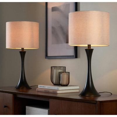 Lampe de table contemporaine en métal 24 po, bronze huilé avec abat-jour en lin naturel, ensemble de 2