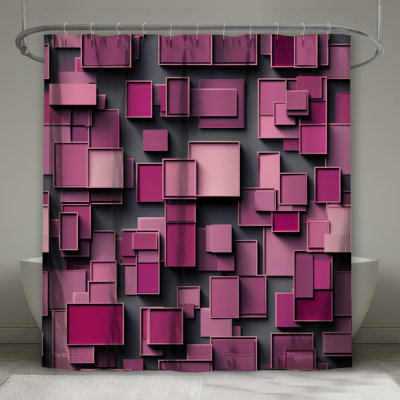 Pink Geometric Squares Shower Curtains Extra Long