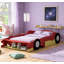 Lit plateforme pleine grandeur en forme de voiture de course avec roues, durable et sécuritaire pour les chambres d'enfants-201235674