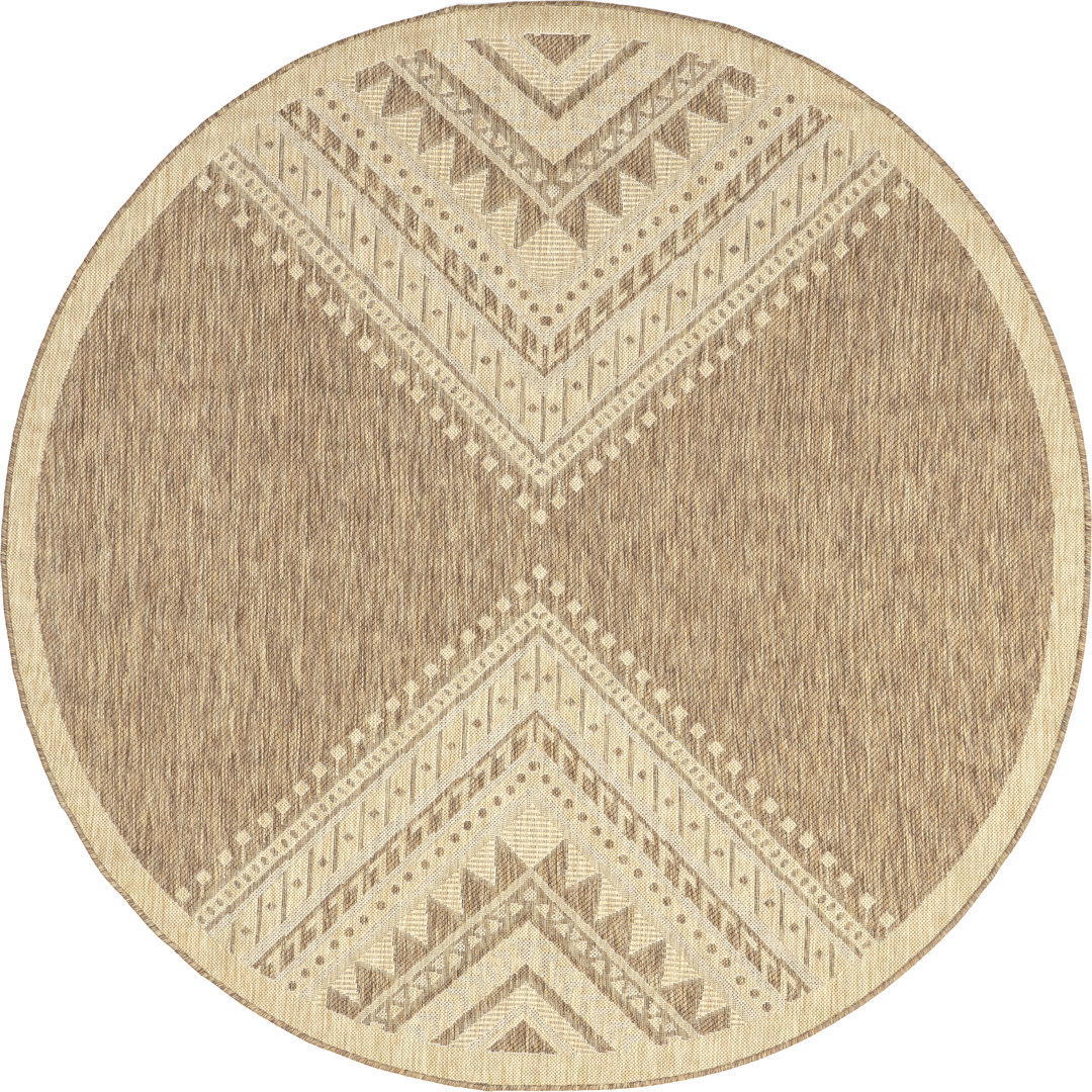 Alsie Southwestern Geometric Power Loomed Beige Indoor/Outdoor Patio Rug Union Rustic Rug 