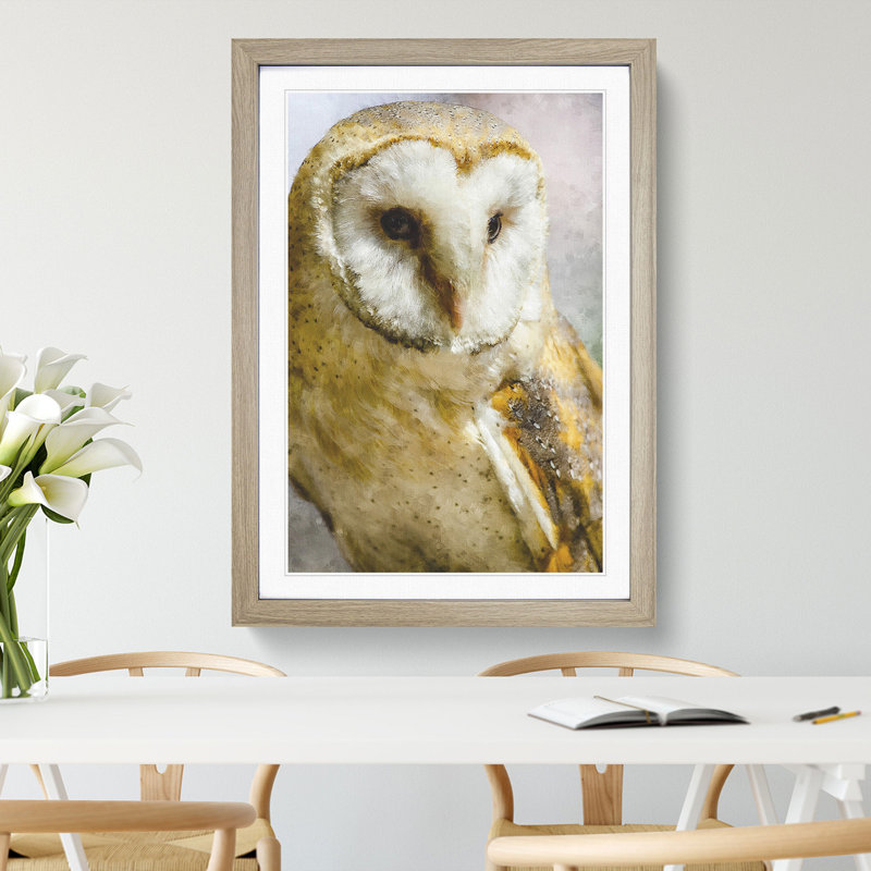 Barn Owl Vol.2 - Picture Frame Painting, 48cm H x 36cm W x 2cm D, Oak Framed