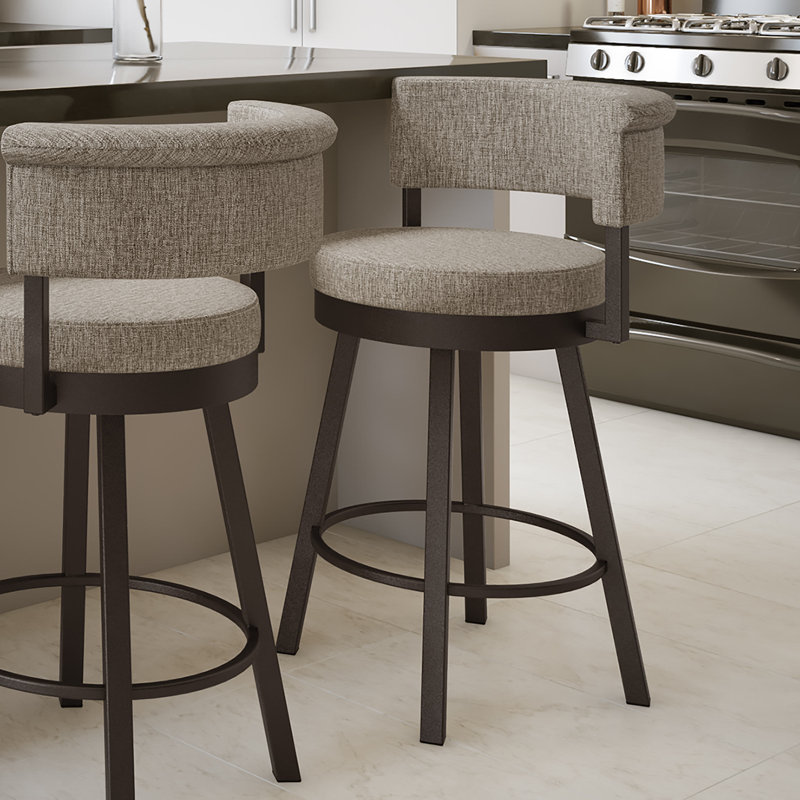 Highgate Swivel Upholstered Counter Stool, Dark Brown, Counter Stool (26.75” Seat Height), Beige/Brown Polyester