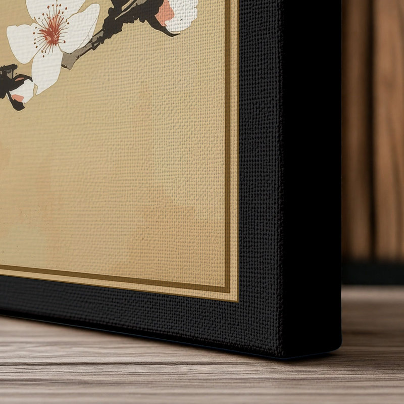 Blossoms on Branch Japandi - Wrapped Canvas, 36x24 - 91.4 x 61.0 cm, Black Border