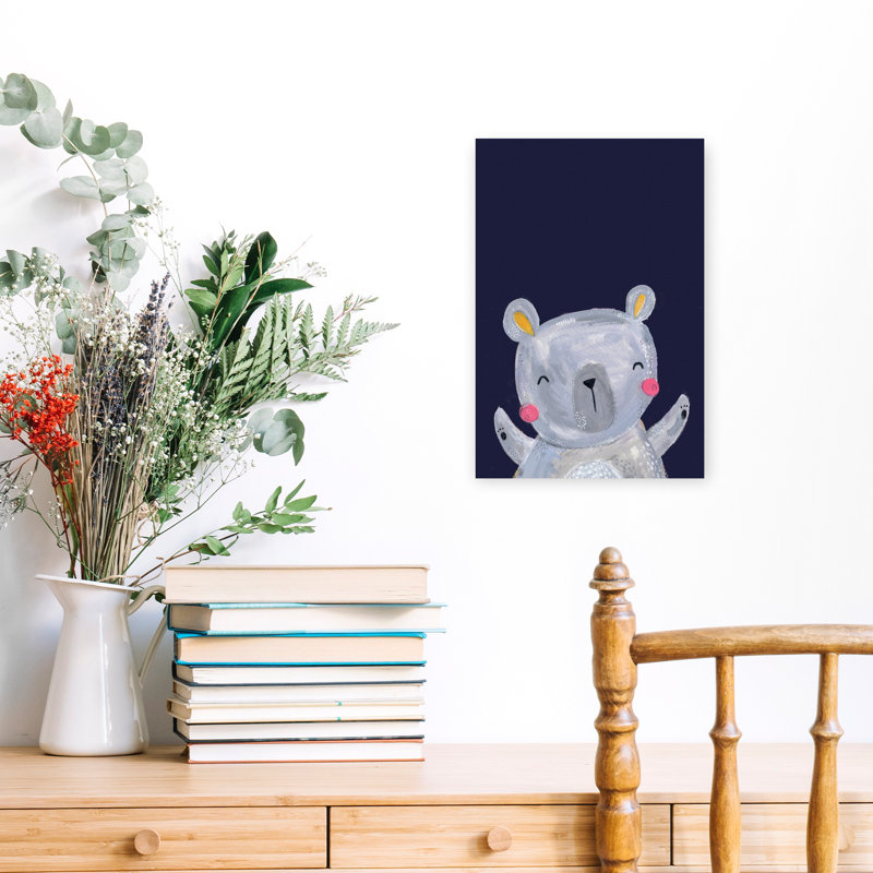 Mignon ours de forêt sur fond bleu marine - Kids A Baby Nursery Modern Abstract Bear, art mural, H 18 po x l 12 po