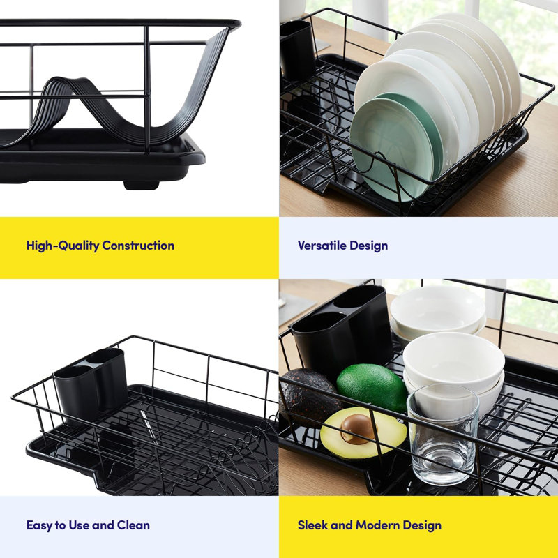 Égouttoir à vaisselle 3 pièces avec porte-couverts – Gain d'espace garanti, noir