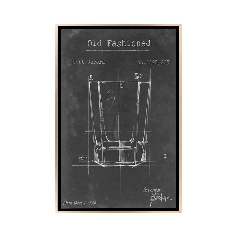 «Barware Blueprint I On Canvas» par Ethan Harper, reproduction, H 48 po x l 32 po x P 1,5 po, Encadrement champagne