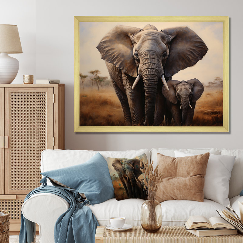 Elephant Guardianship, reproduction d'art sur toile, Encadrement doré, H 24 po x l 32 po x P 1 po