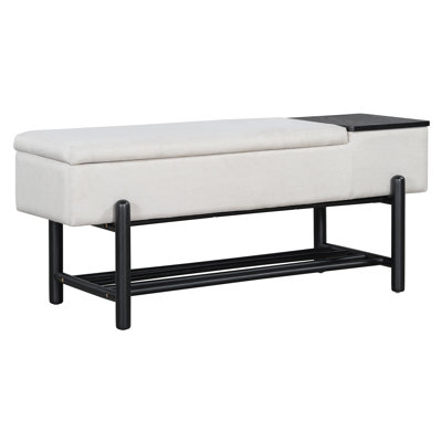 TREXM Farmhouse Upholstered Storage Bench With Hidden Compartment