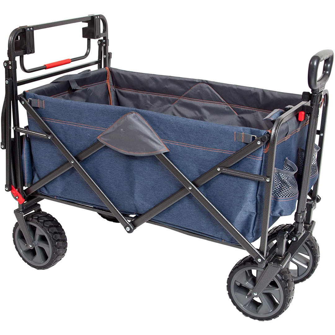 Mac Sports Collapsible Folding Heavy Duty Push Pull Utility Cart Wagon, Blue Mac Sports