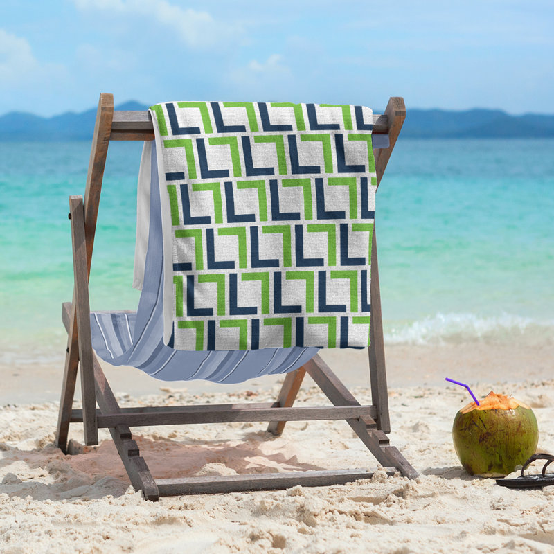 Beach Towel, White/College Navy/Action Green