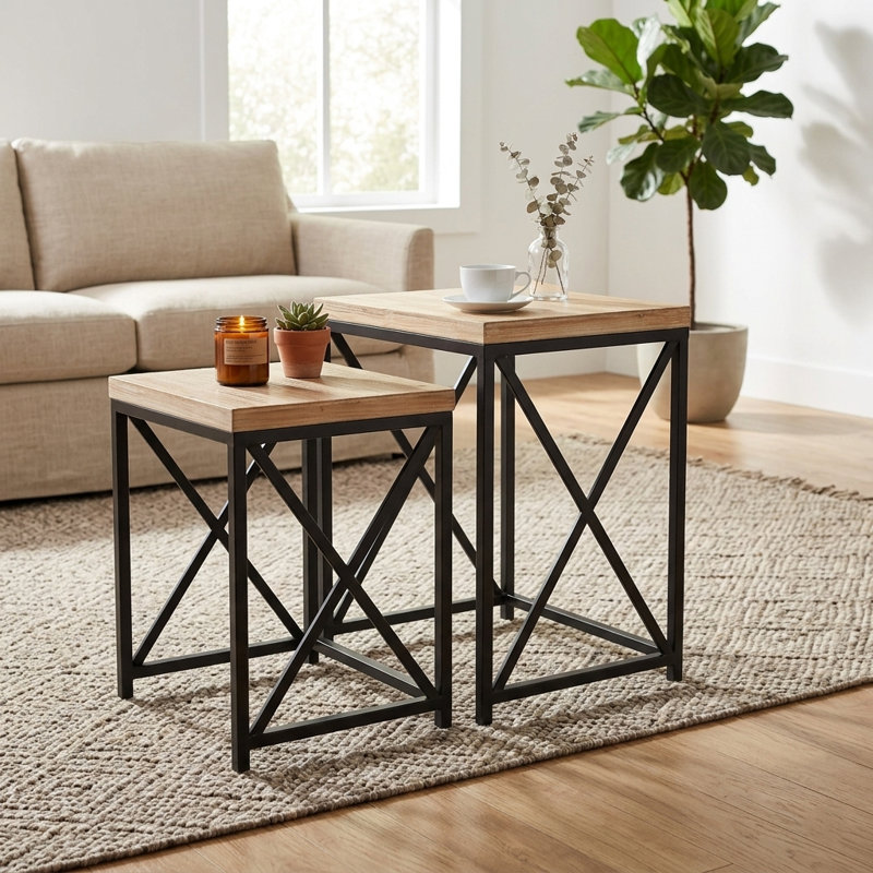 Briarcrest Set of 2 Wood & Metal Side Tables