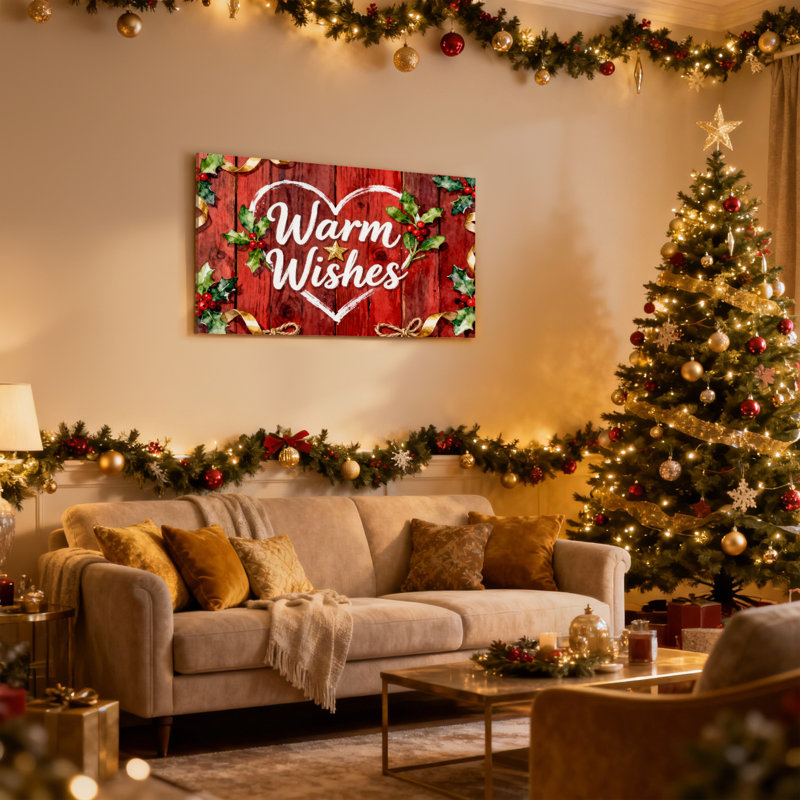 «Christmas Warm Wishes Heart Holiday», ensemble de 3 impressions sur toile, H 20 po x l 30 po