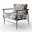 Fauteuil d'appoint rembourré à motif abstrait de style méditerranéen à motif de carreaux rétro bleu I-856100799