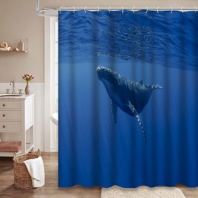 Rideau de douche avec 12 crochets Whale, L 72 po x l 78 po