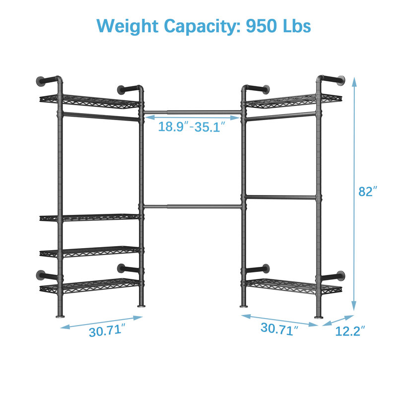Black Industrial Pipe Wall-Mounted L-Shaped Closet System