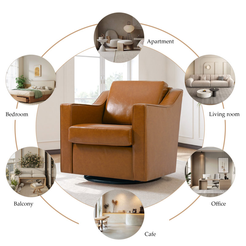 Fauteuil pivotant rembourré en similicuir grand et large avec dossier amovible et coussin de siège Bronnen, Brun clair
