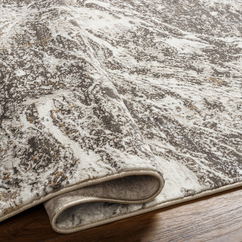 Quanna Abstract Machine Woven Area Rug in Brown, Rectangle 10' x 14'