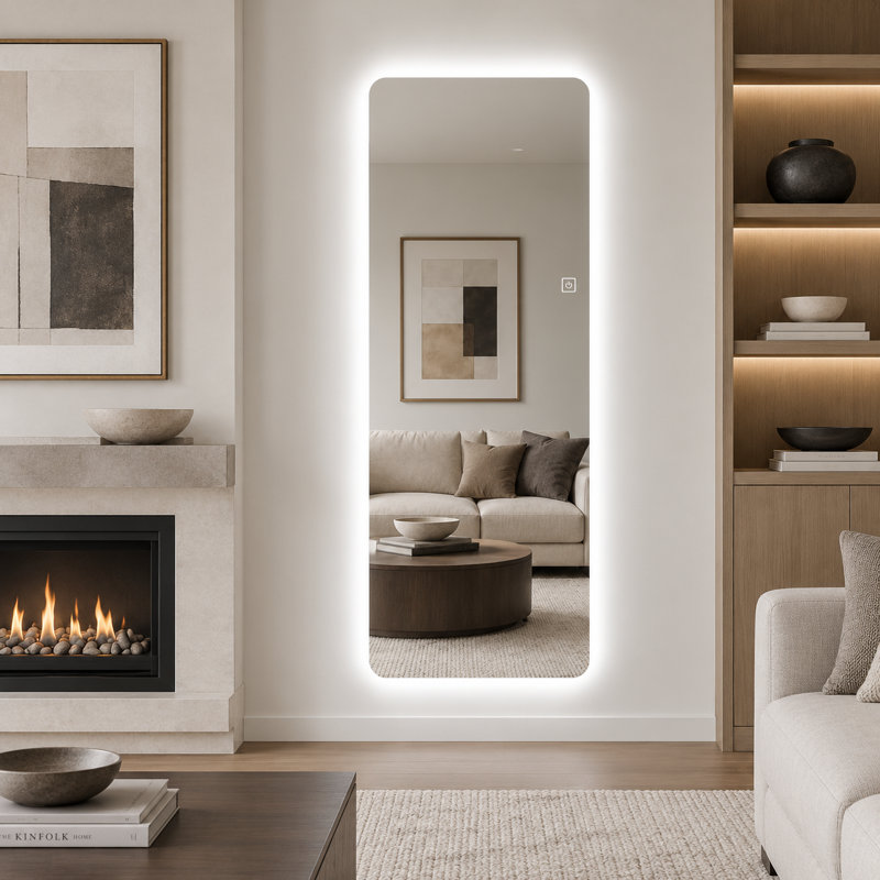 LED Full Length Mirror with 3 Color Dimmable Lights Wall Mounted or Floor Standing Full Body Mirror for Bedroom Dressing Room