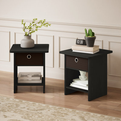Ensemble de 2 tables de chevet modernes en bois avec tiroir et tablette 15,5 po x 15,5 po x 17,8 po